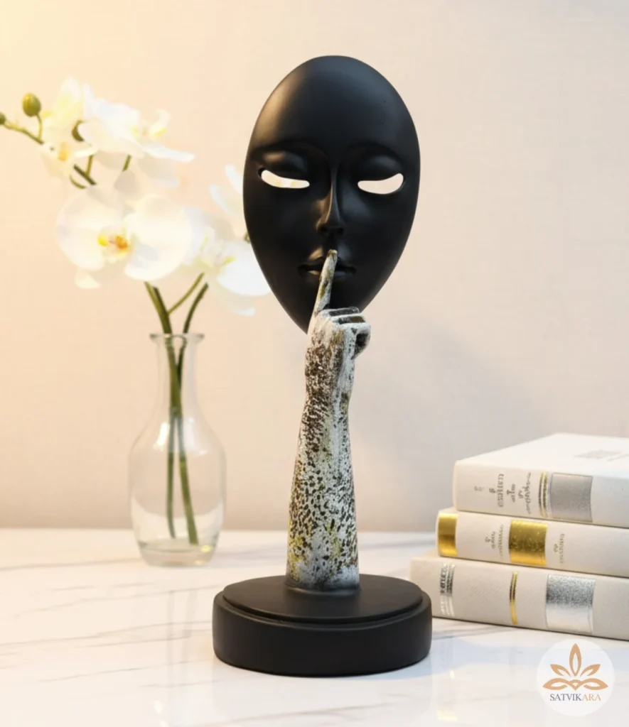 Elegant Black Mask Face Silence Art Statue