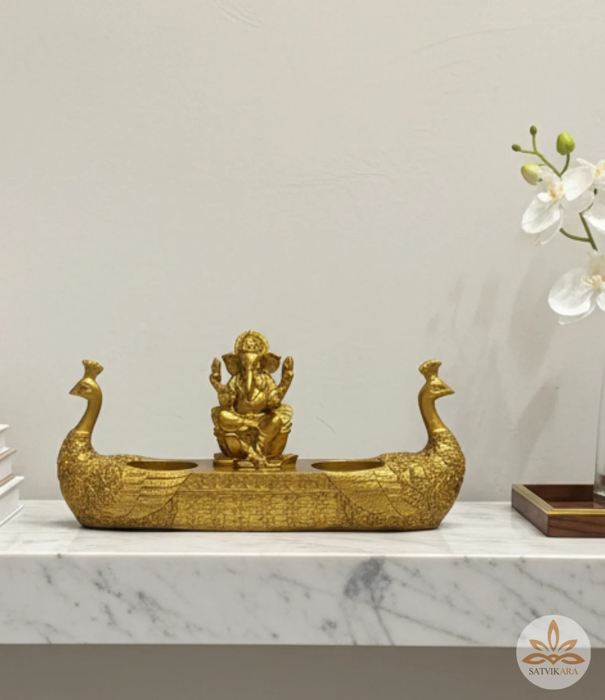 Golden Ganesha Peacock Diya Golden Ganesha Peacock Diya