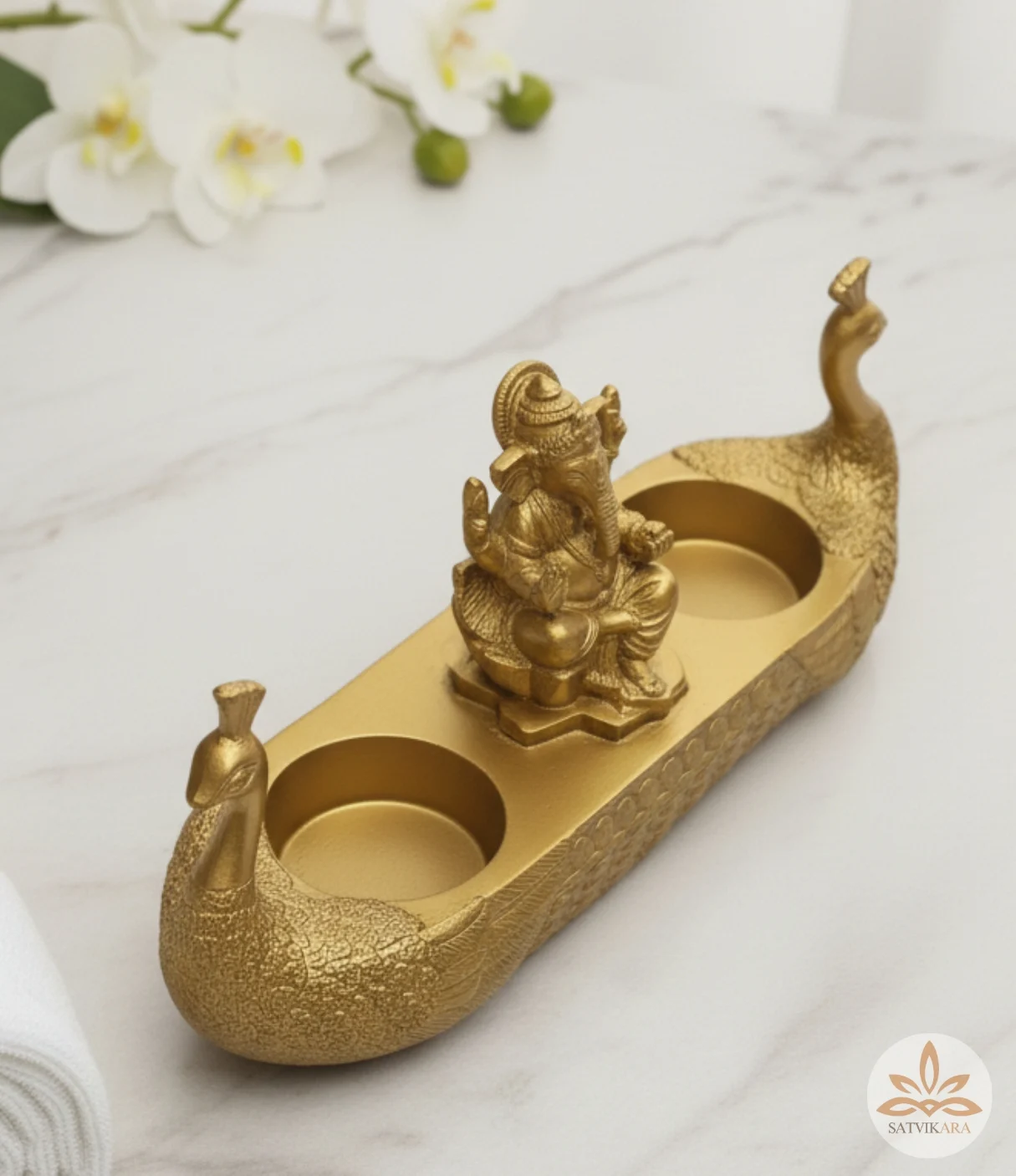 Golden Ganesha Peacock Diya Golden Ganesha Peacock Diya