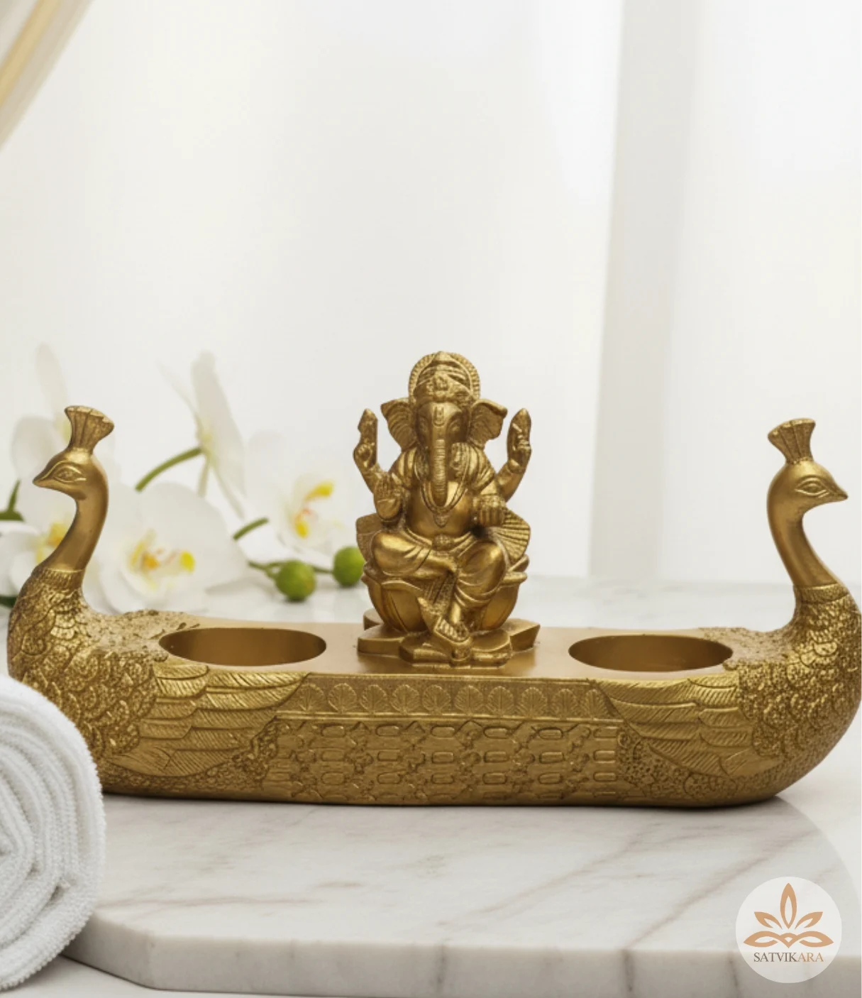 Golden Ganesha Peacock Diya Golden Ganesha Peacock Diya