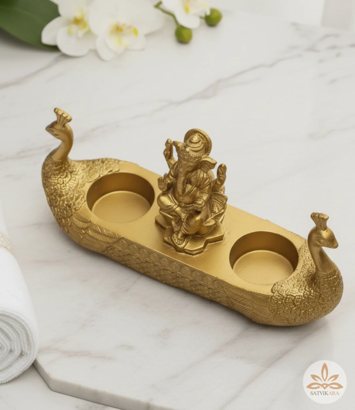 Golden Ganesha Peacock Diya Golden Ganesha Peacock Diya