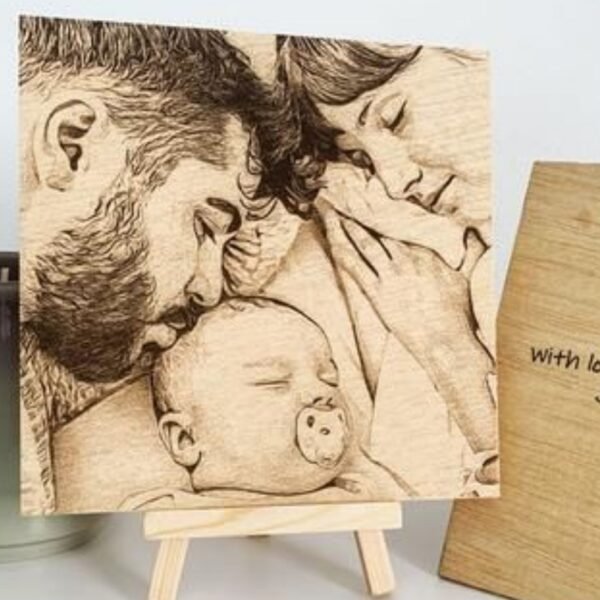 Engraved Square Wooden Portrait with Tripod Stand