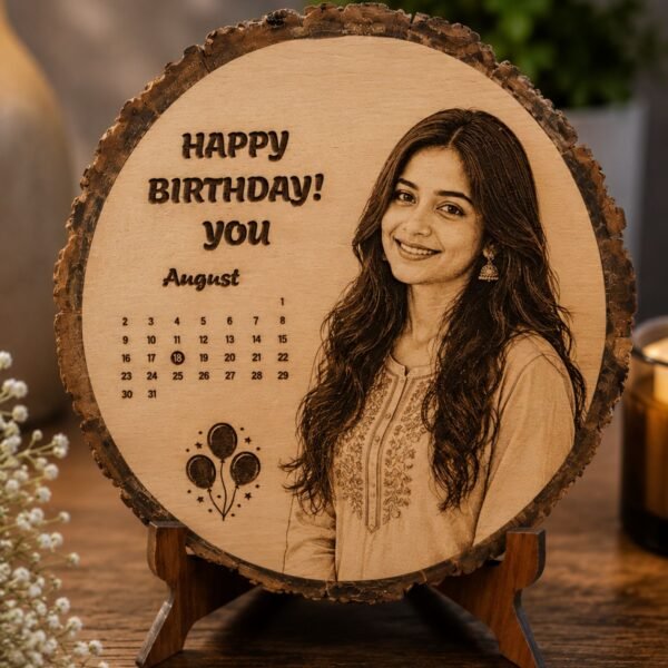 Round Bark Slice Plaque with Curved Tabletop Display Stand